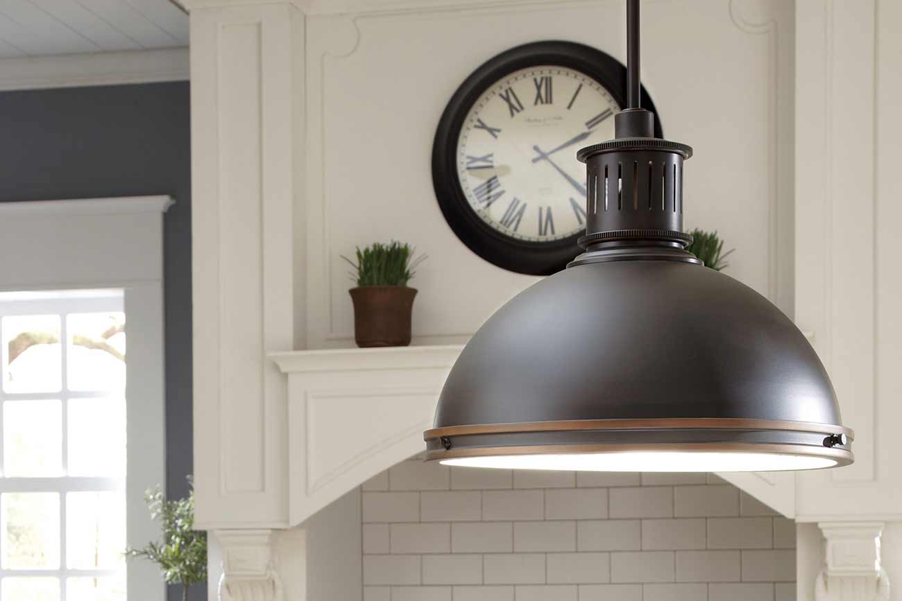 Photo of Lexar Homes light fixtures to show an example of standard lighting hardware included in our homes.