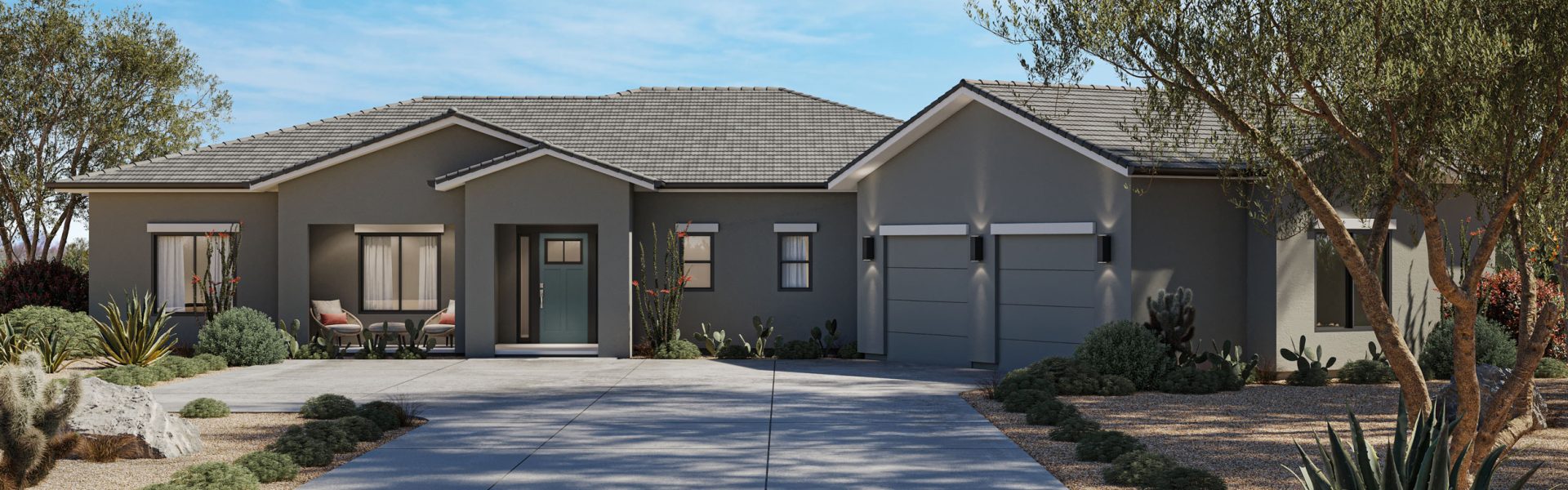 Southwest style exterior modern ranch style home rendering