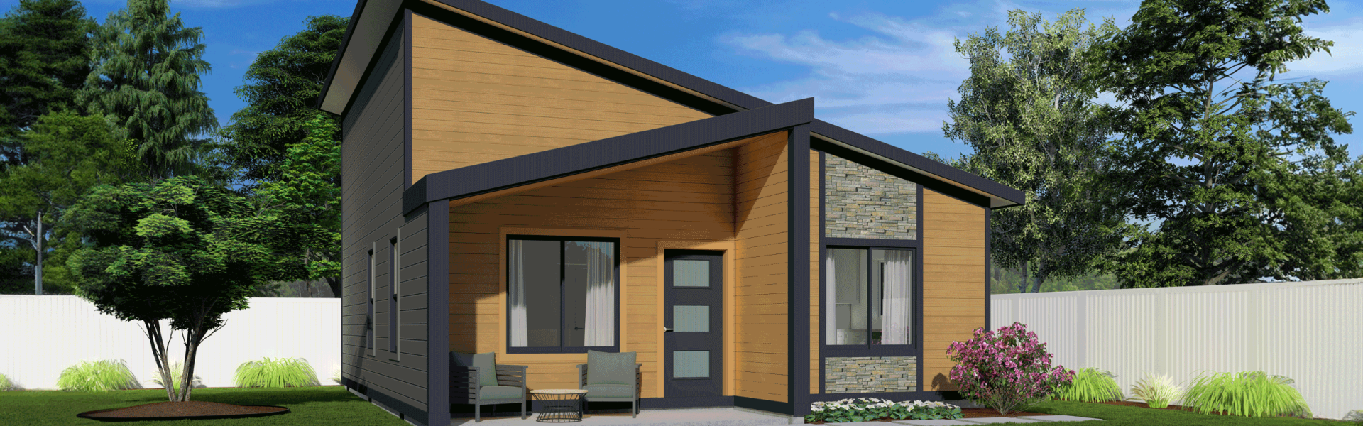 Photo real rendering of a modern adu floor plan