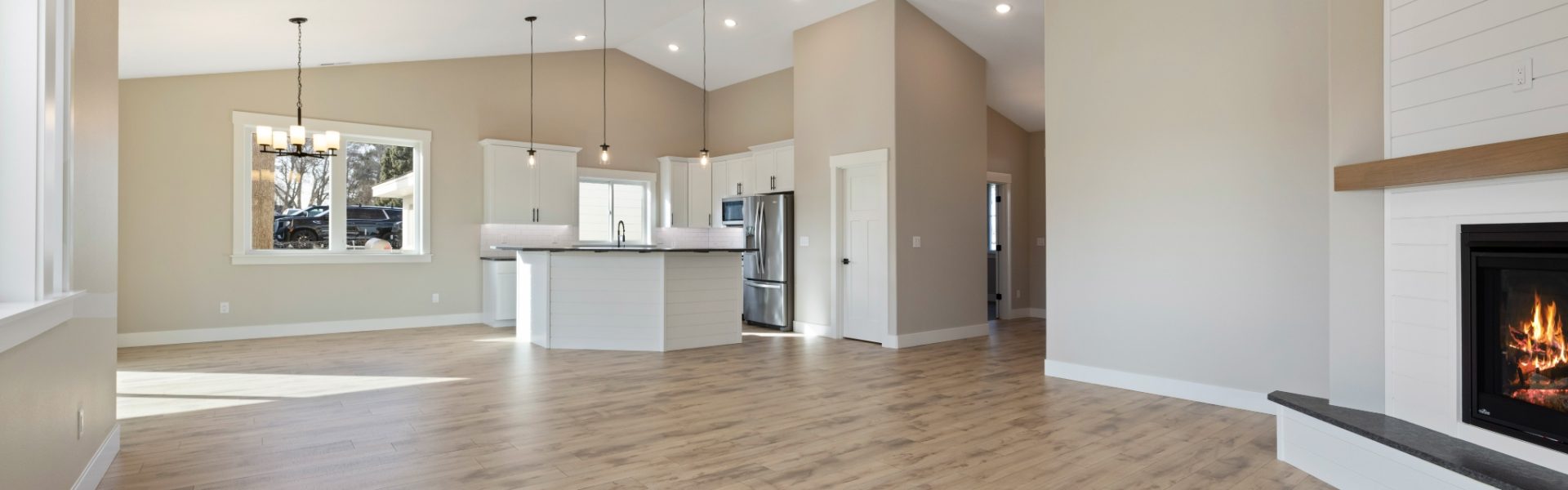 Open concept living room and kitchen area