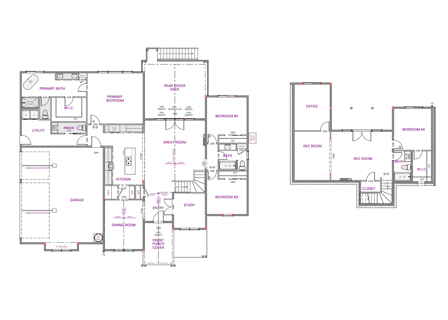 Custom Redwood timber floor plan layout with daylight basement