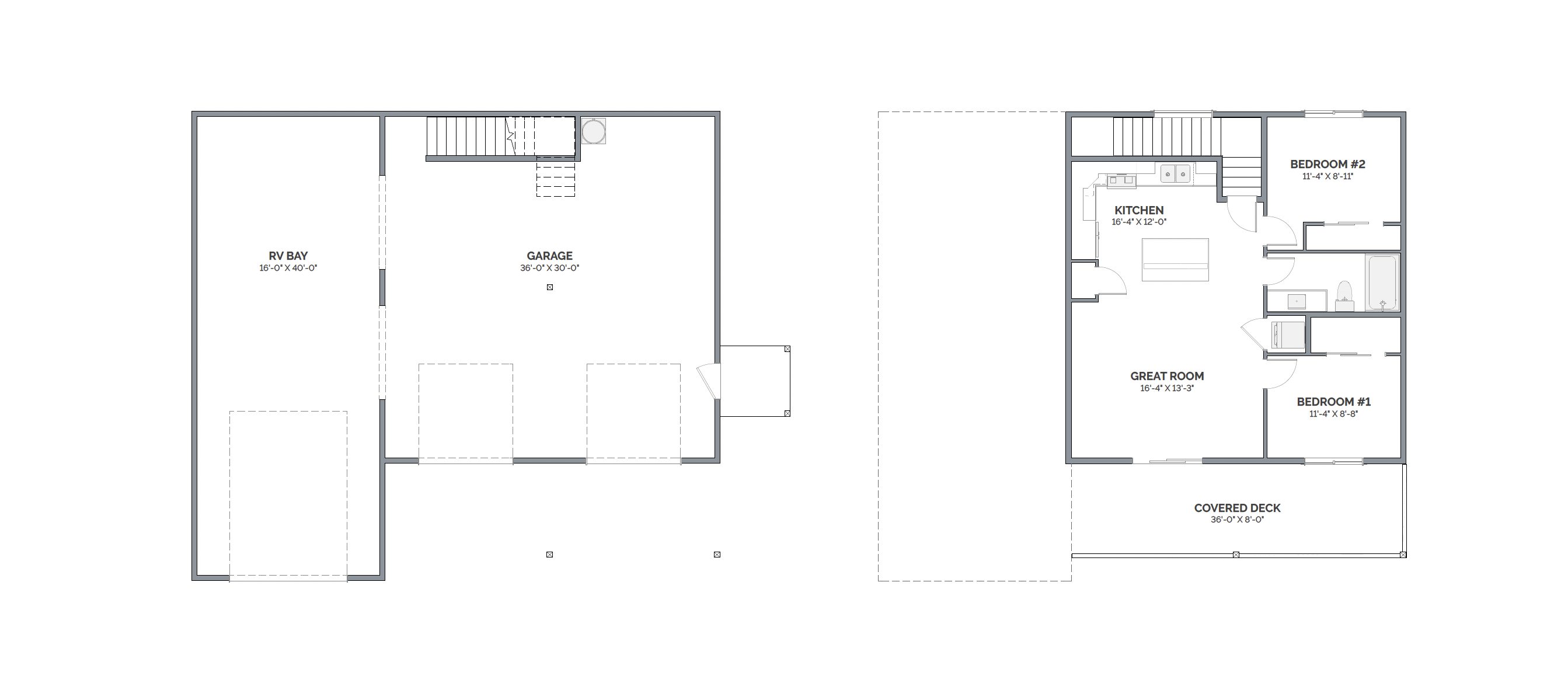 2 Car Garage with 795 ADU Above_2 Bed Floor Plan