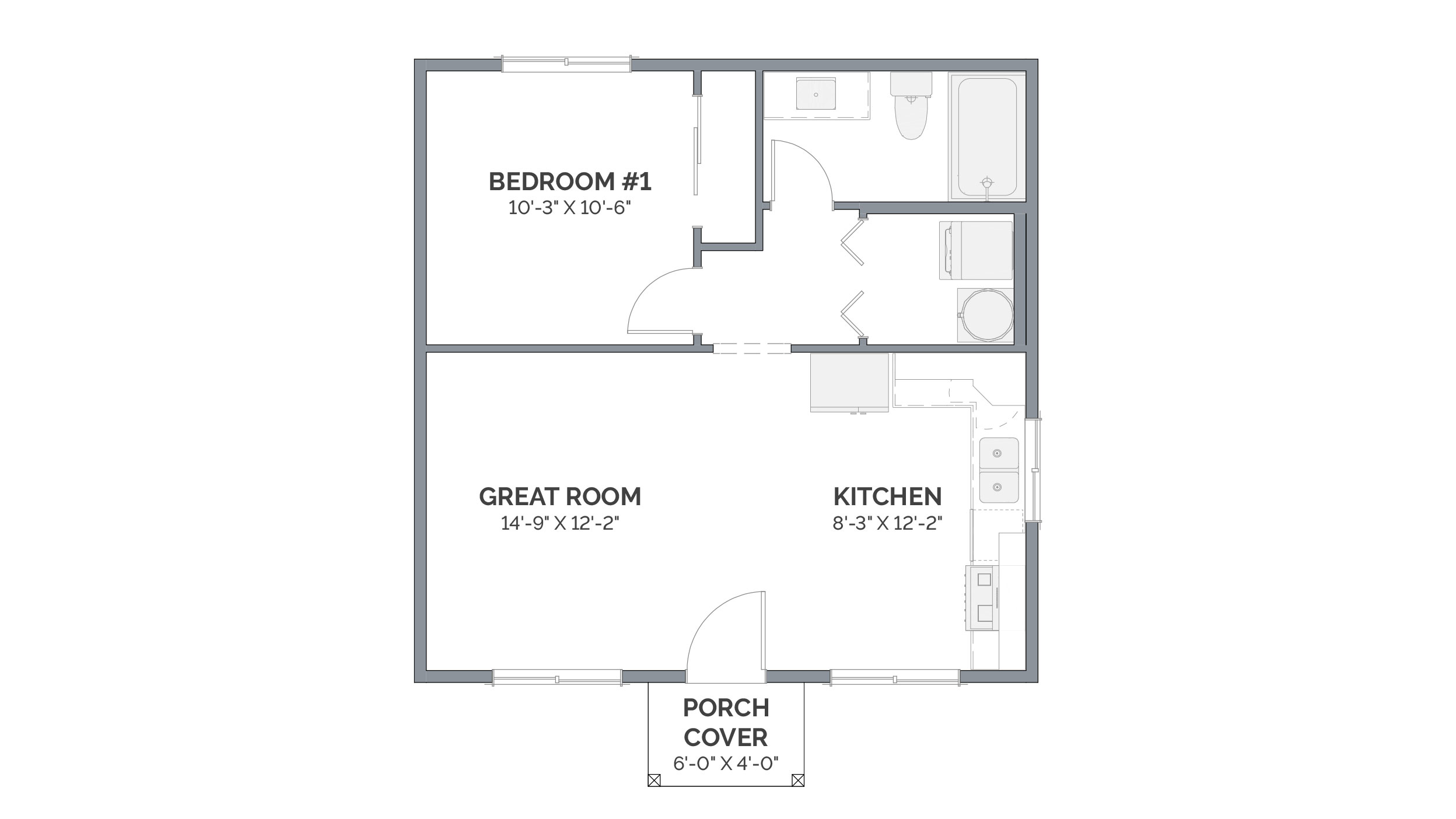 Floor Plan of an ADU floor plan under 800 square feet