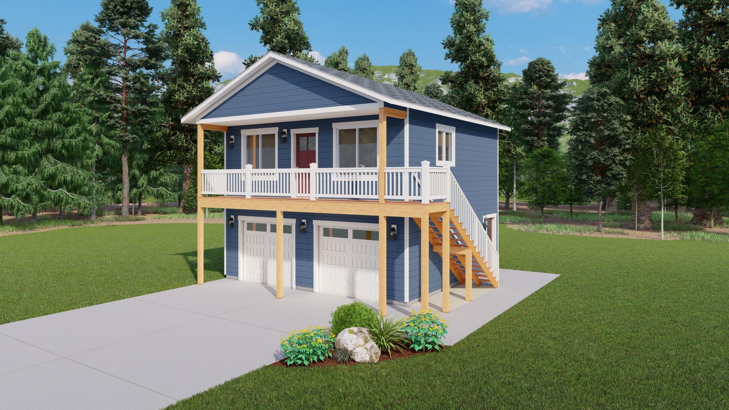 Above garage ADU garage shop home combo
