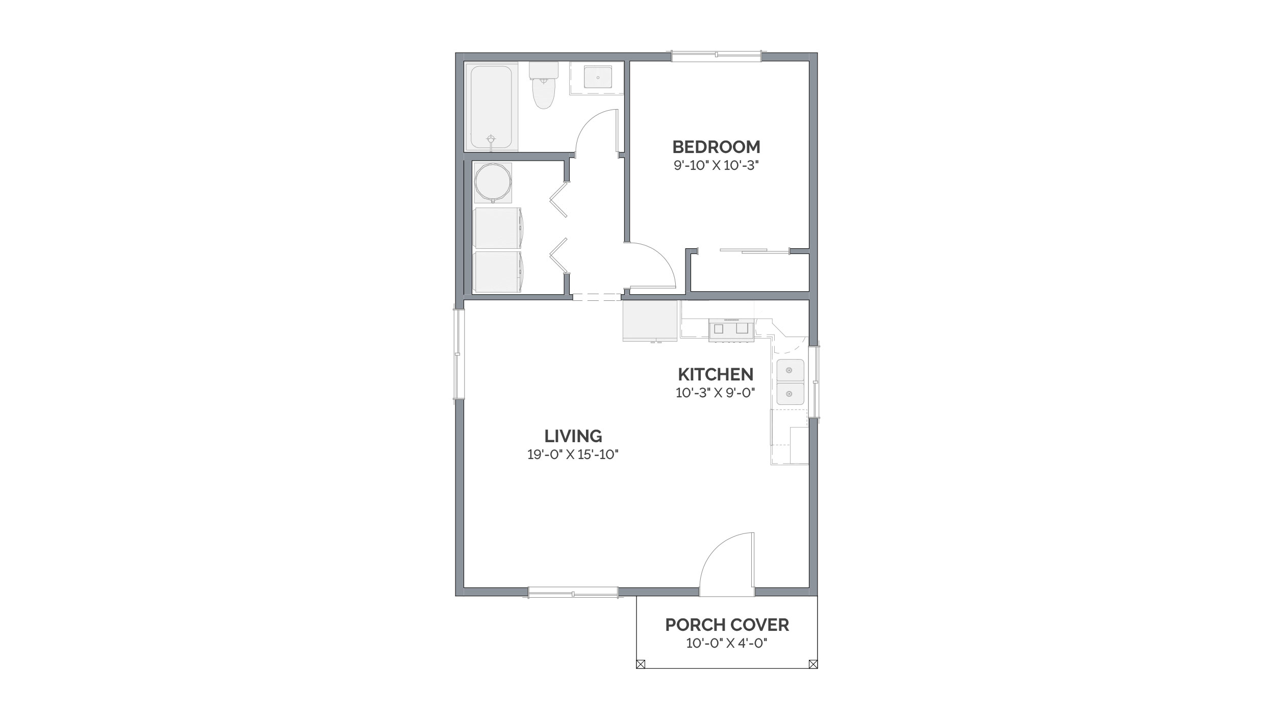 Floor Plan of an ADU floor plan under 800 square feet