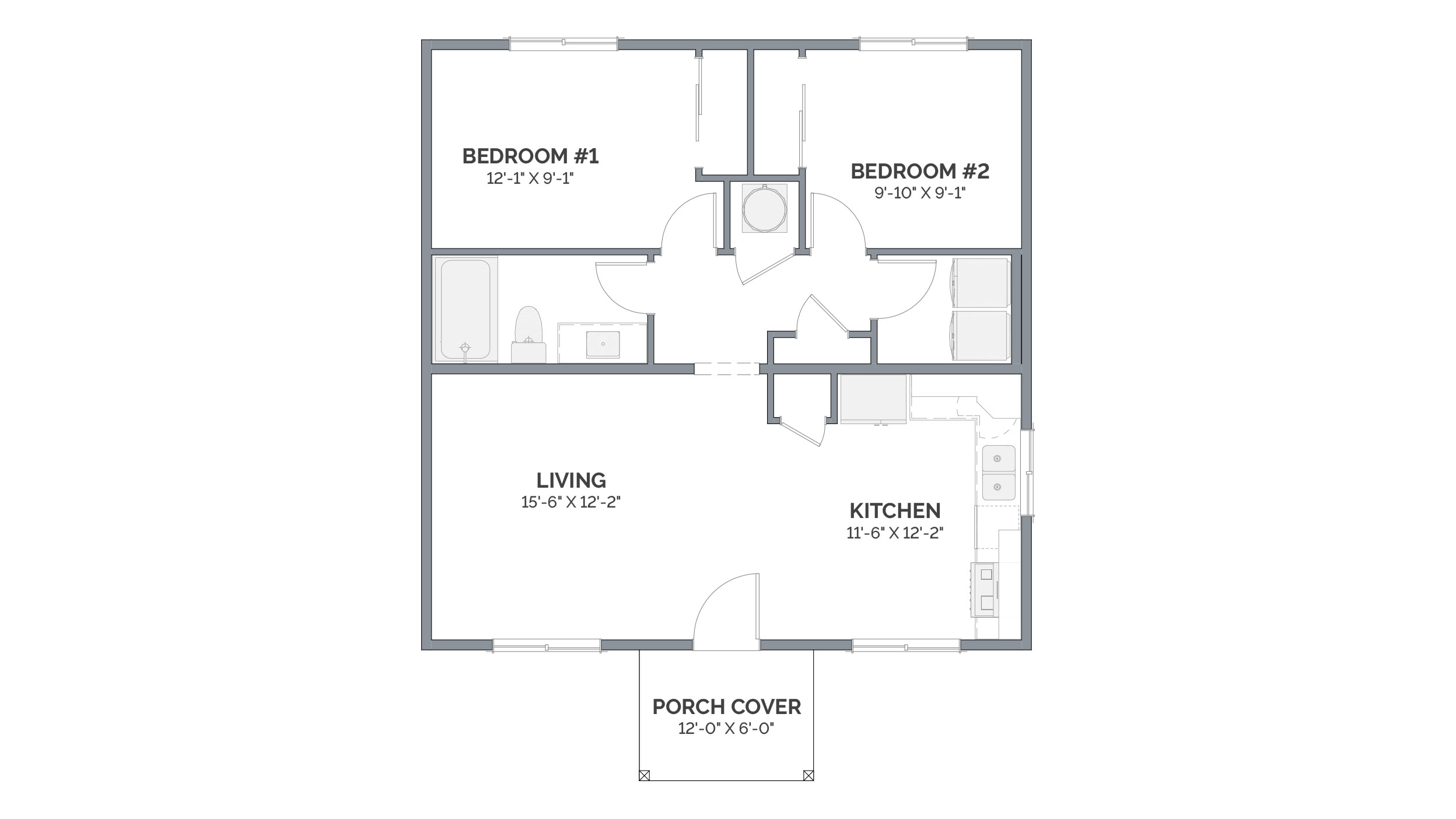 Floor Plan of an ADU floor plan under 800 square feet