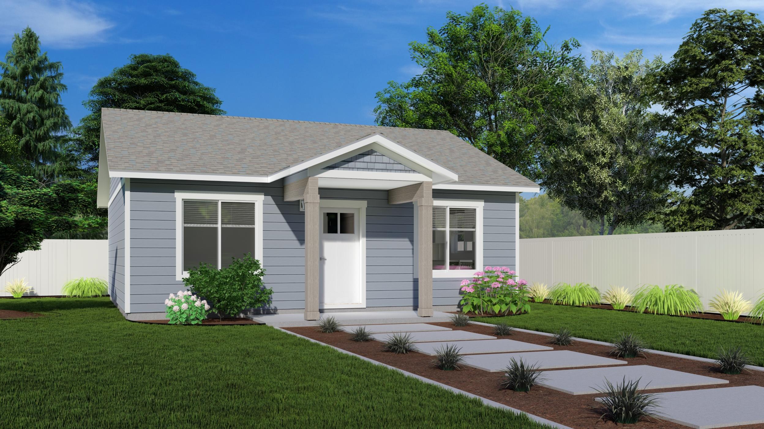 Rendering of an ADU floor plan under 800 square feet